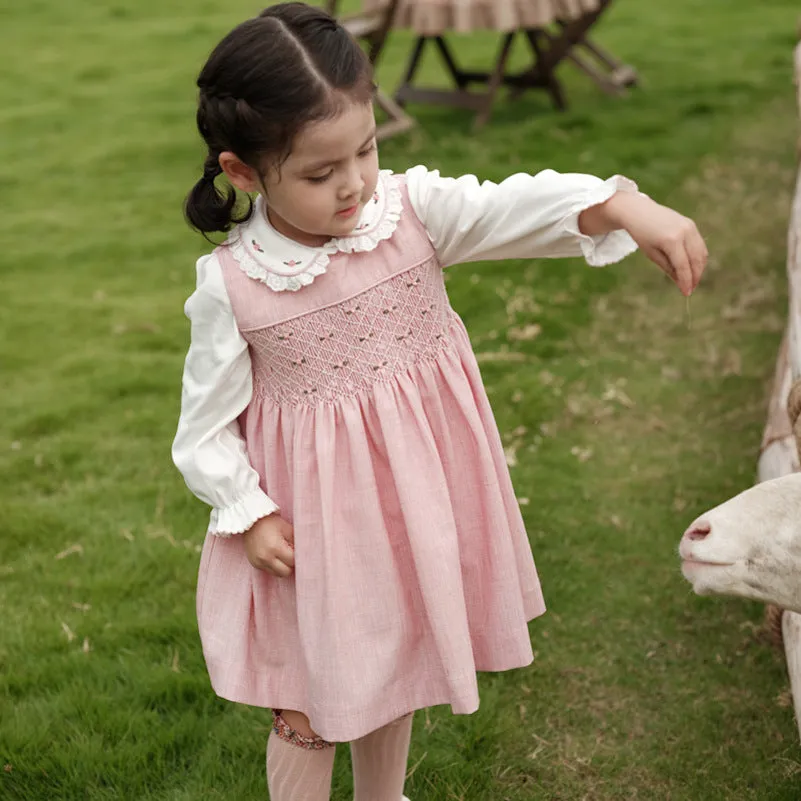 Hand Smocked Pink Baby Girl Dress Sleeveless Tank Top Style