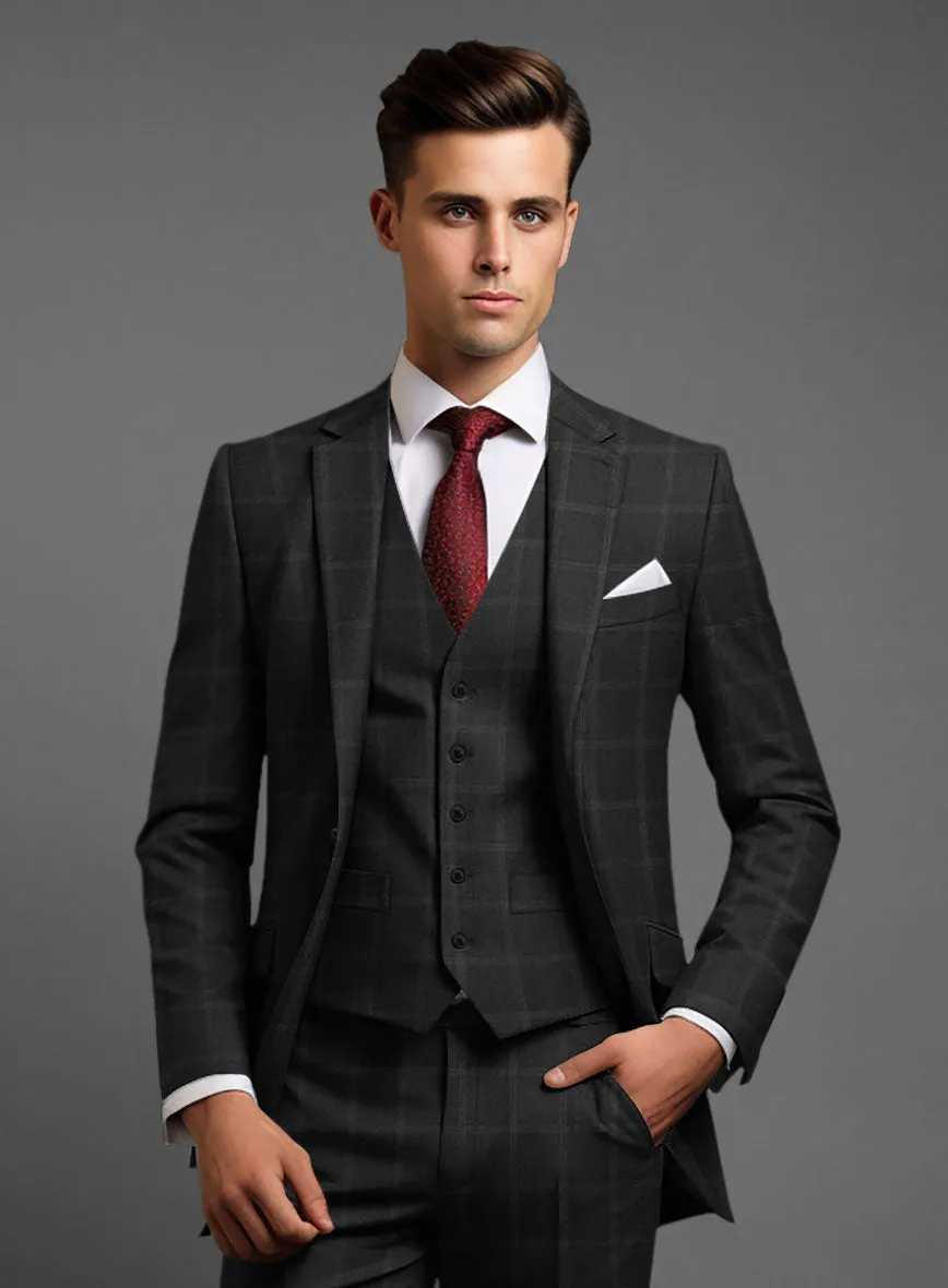 Hardy Minnis Charcoal Windowpane Wool Suit