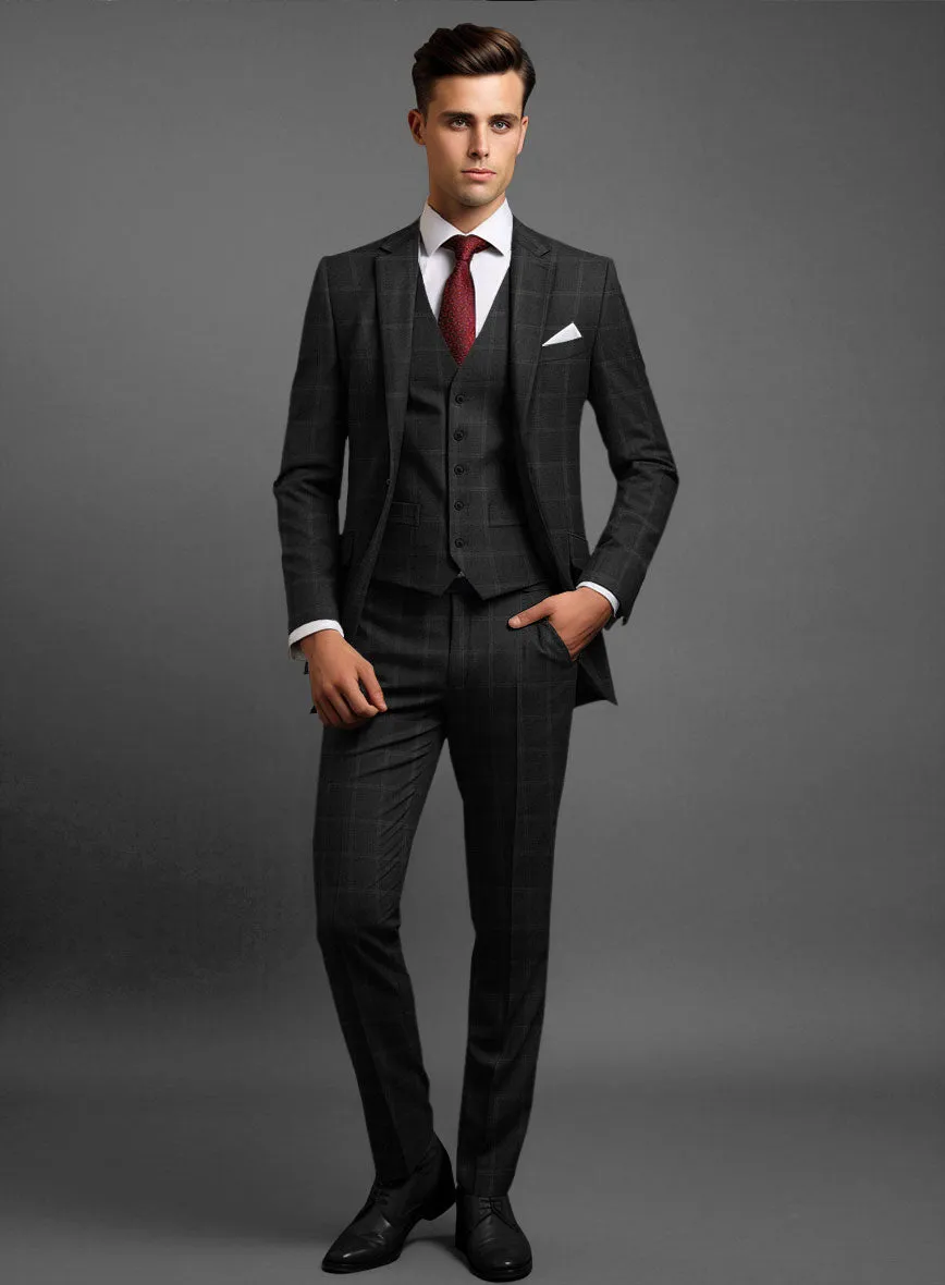 Hardy Minnis Charcoal Windowpane Wool Suit