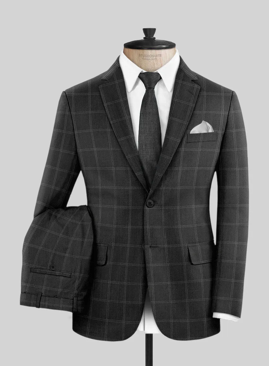 Hardy Minnis Charcoal Windowpane Wool Suit