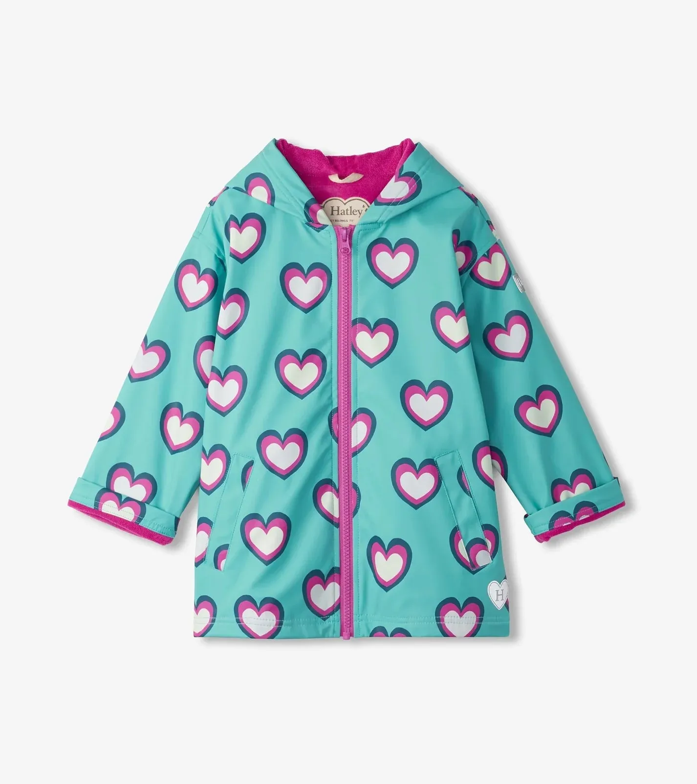 Hatley -  Girls Hearts Colour Changing Zip-Up Rain Jacket