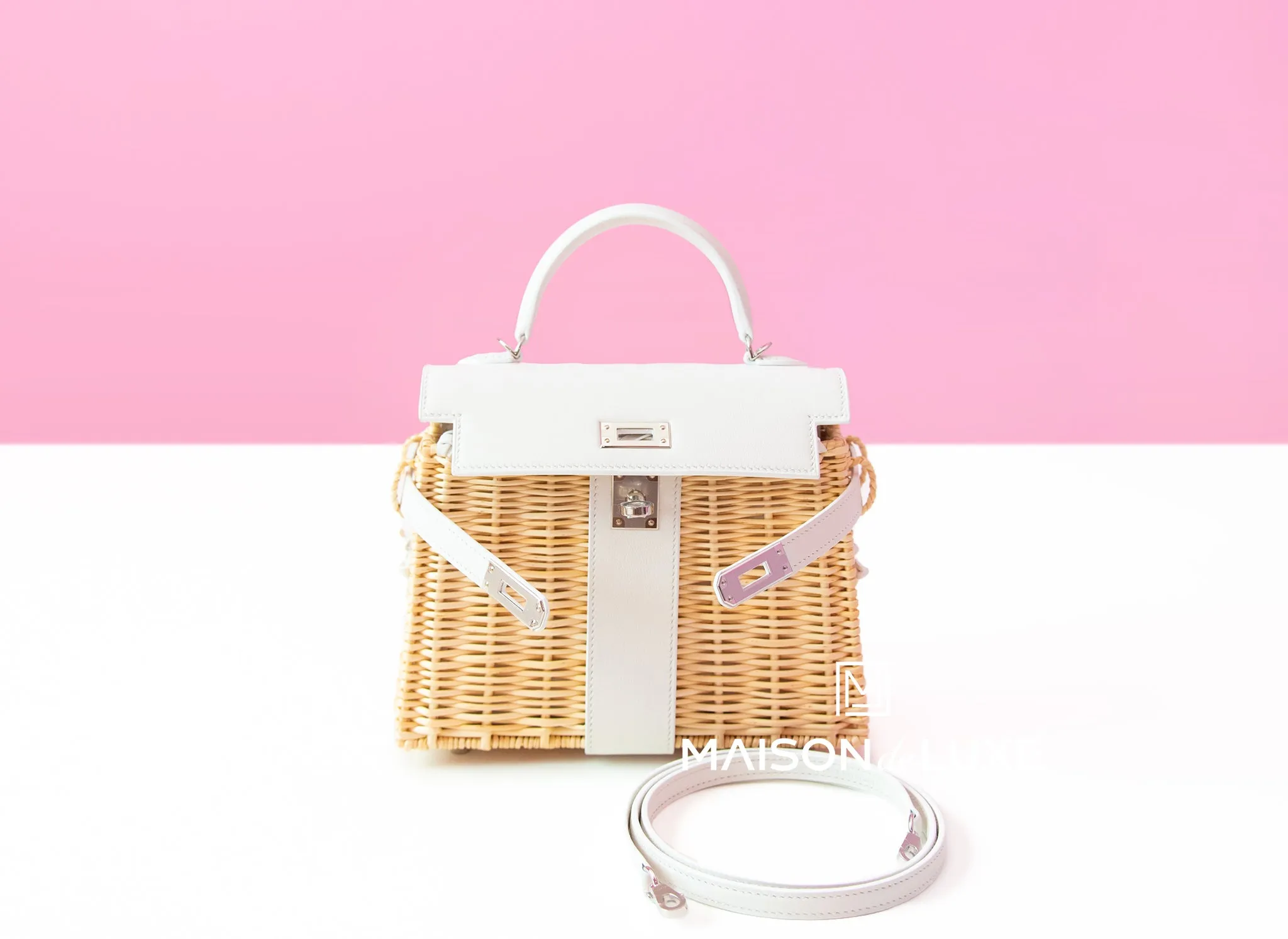 Hermes Blanc White Picnic Mini Kelly Handbag