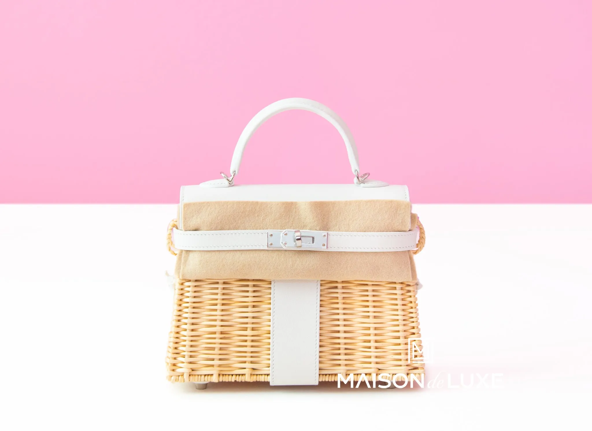 Hermes Blanc White Picnic Mini Kelly Handbag