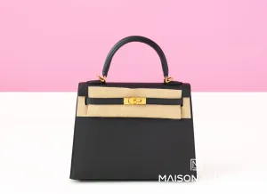 Hermes Kelly Sellier 25 Black Epsom Gold Hardware