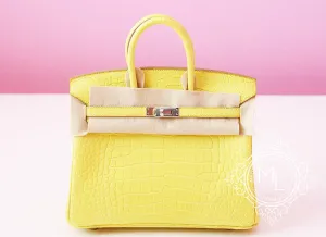 Hermes Lime Yellow Matte Crocodile Birkin 25 Handbag