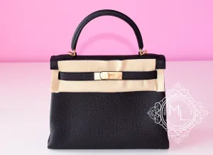 Hermes Noir Black GHW Togo Kelly 28 Handbag