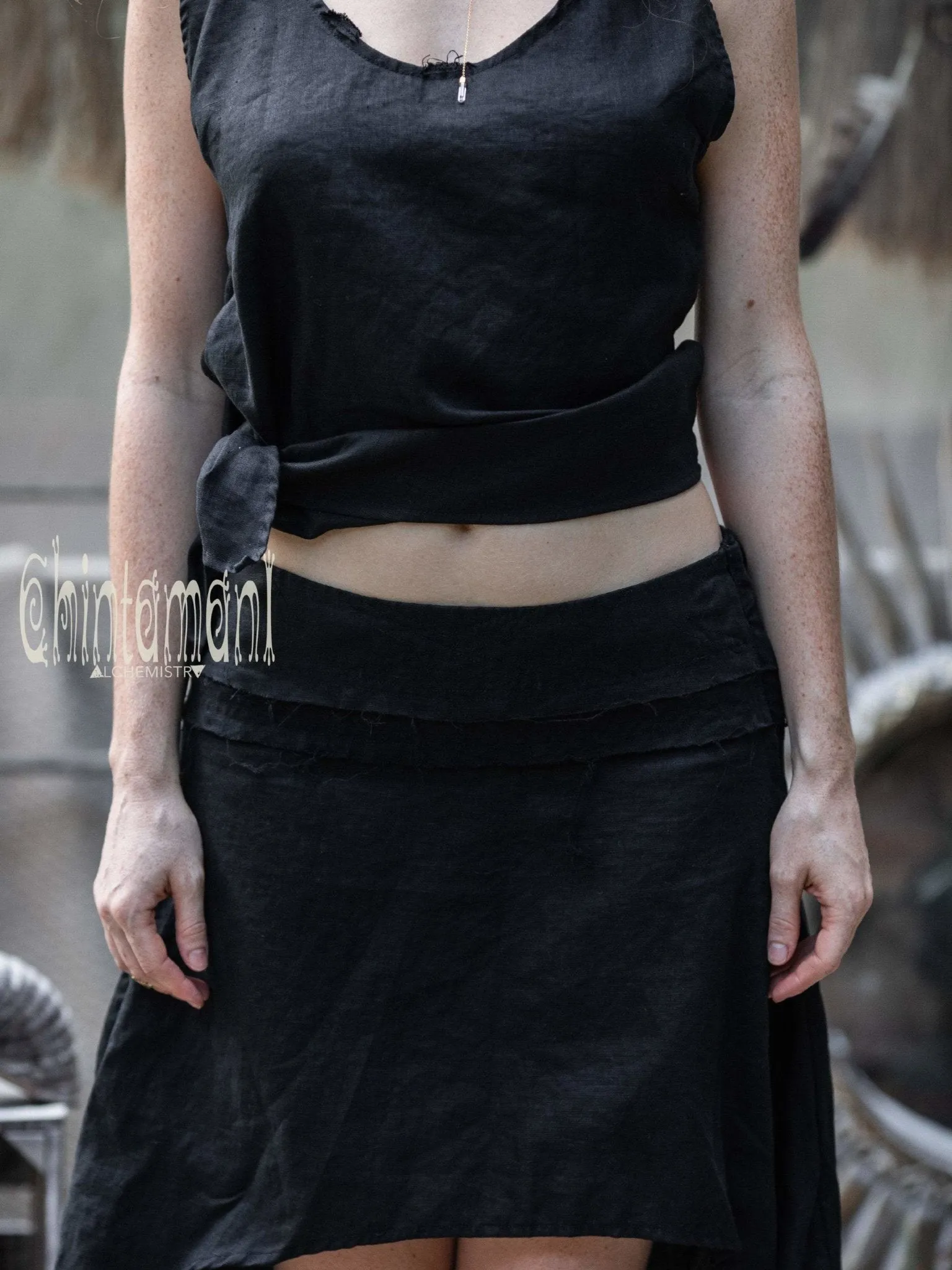 High Low Pure Linen Maxi Skirt / Black