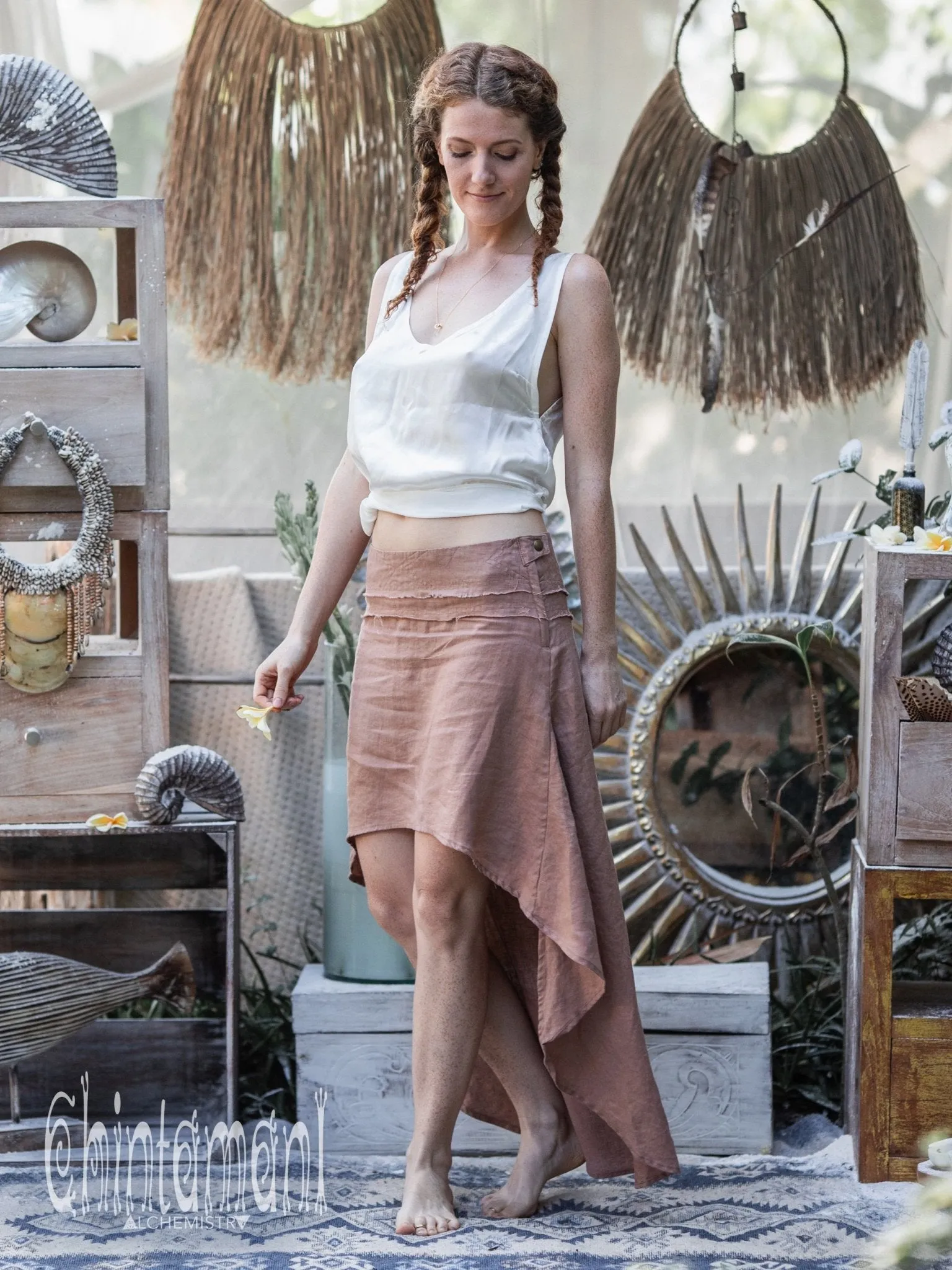 High Low Pure Linen Maxi Skirt / Dusty Pink