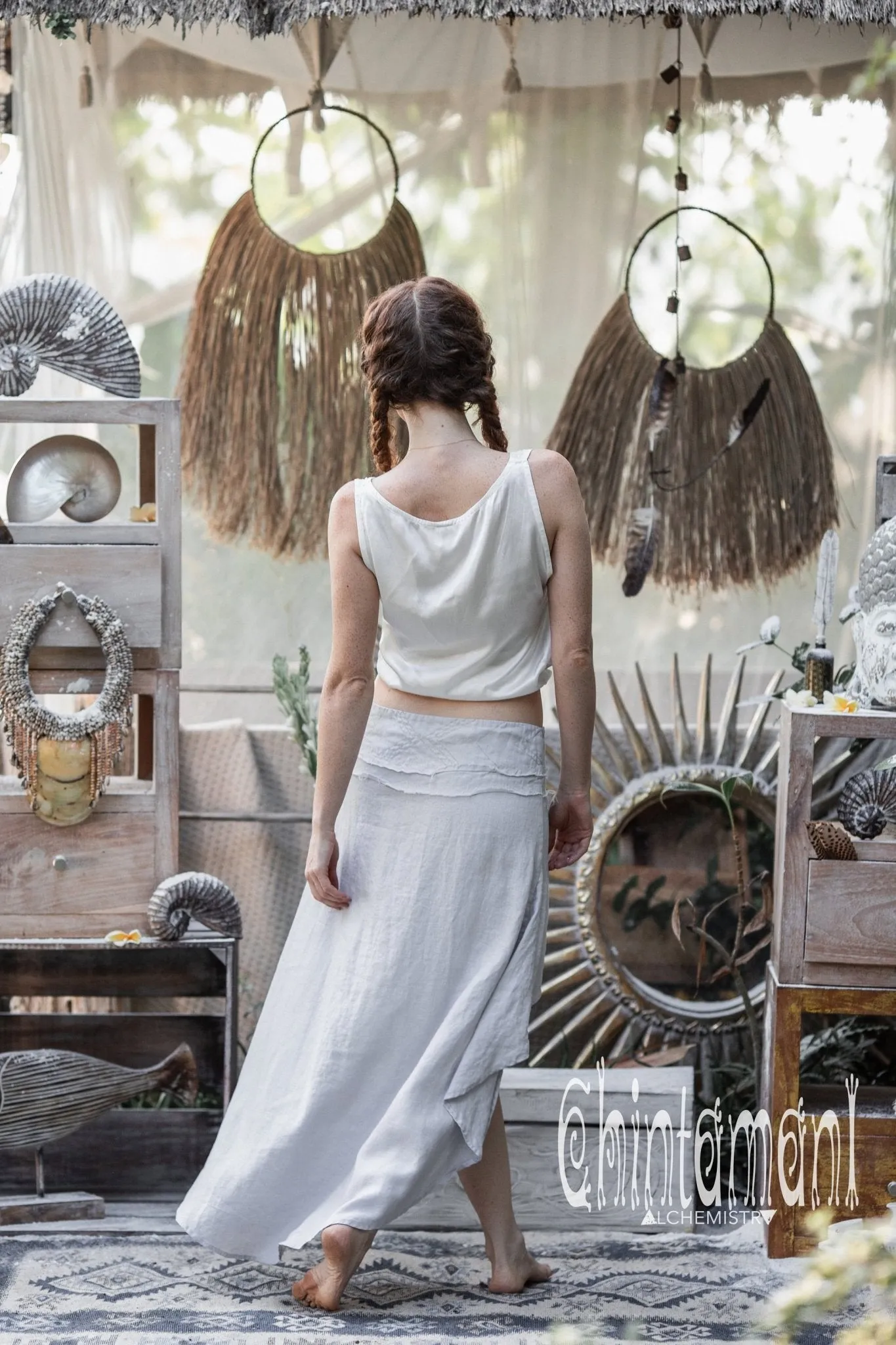 High Low Pure Linen Maxi Skirt / Grey