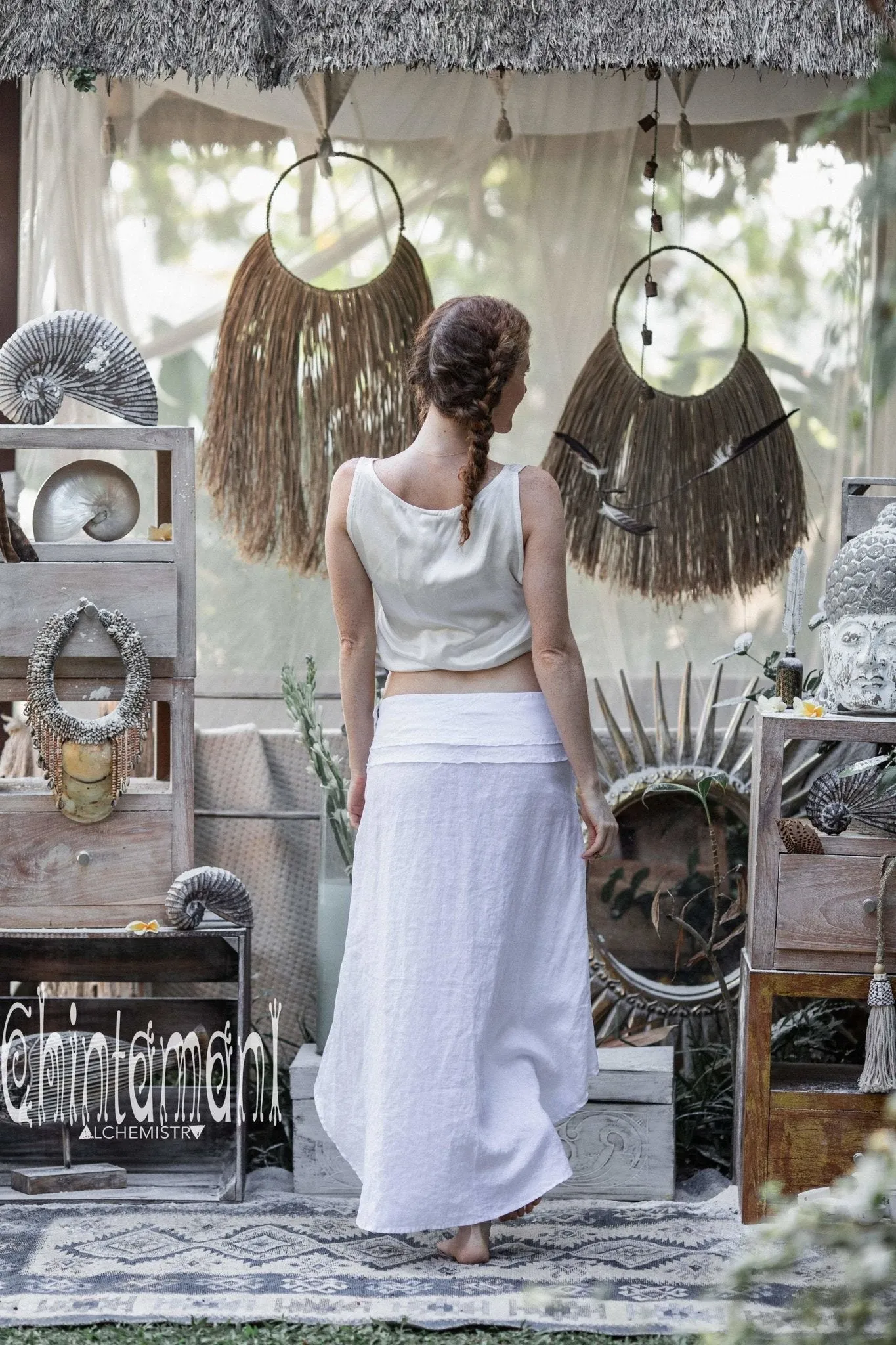 High Low Pure Linen Maxi Skirt / White