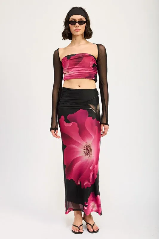 Hot Girl Blooming Fantasy Asymmetric Maxi Skirt