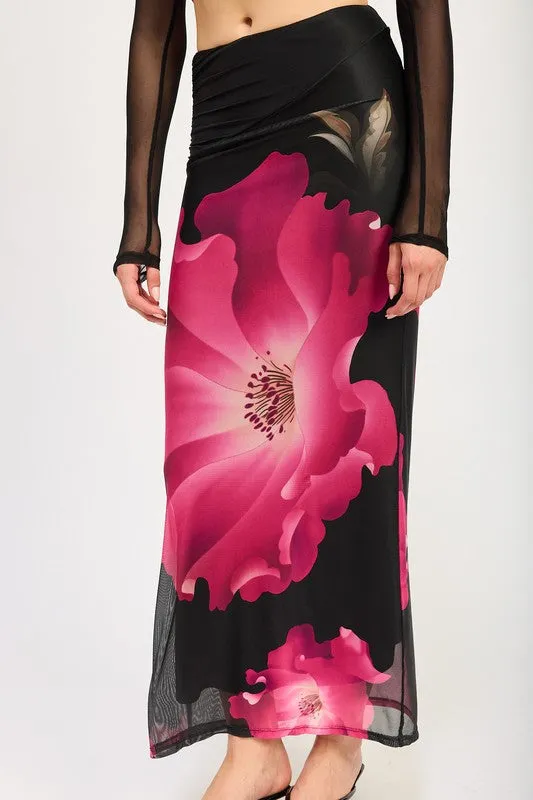 Hot Girl Blooming Fantasy Asymmetric Maxi Skirt