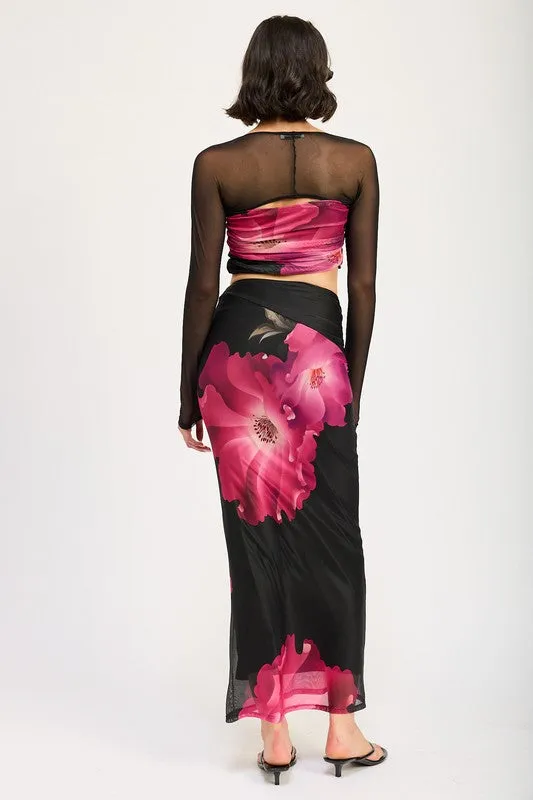 Hot Girl Blooming Fantasy Asymmetric Maxi Skirt