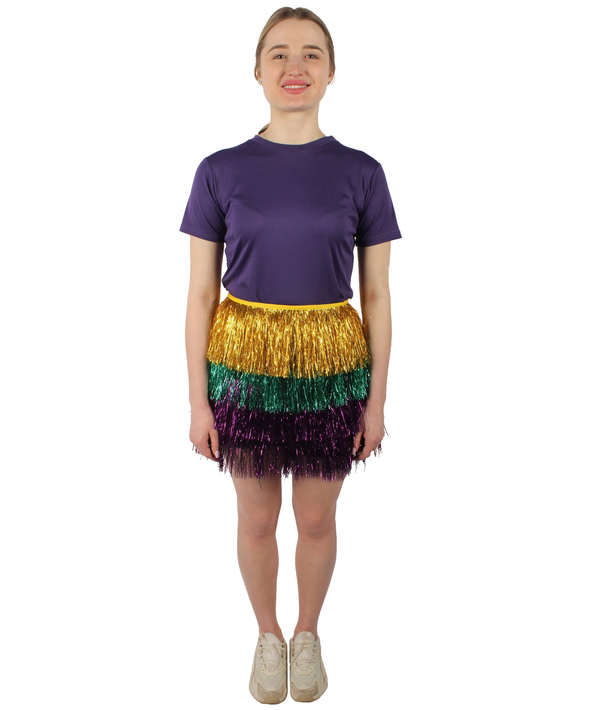 HPO Adult Women's Purple Green and Gold Tinsel Wrap Skirt| Perfect for Halloween