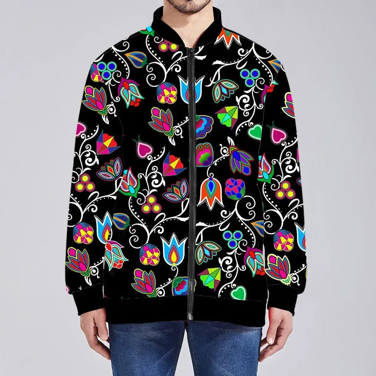 Indigenous Paisley Black Youth Zippered Collared Lightweight Jacket