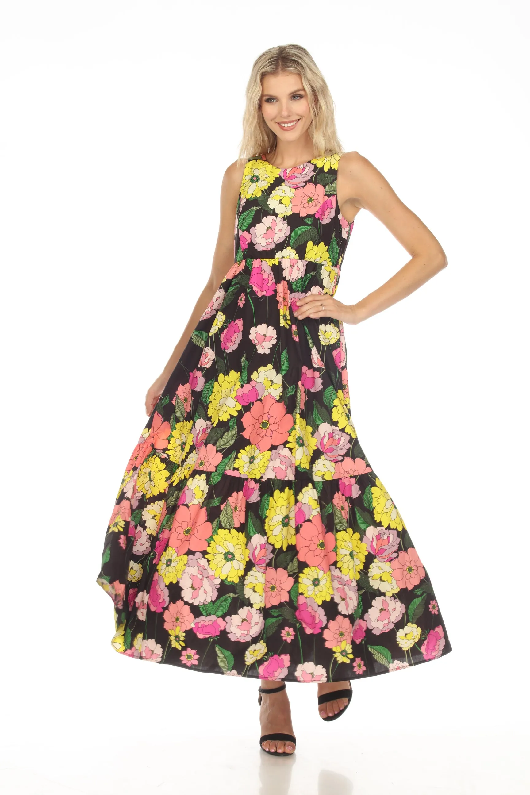 Jade by Johnny Was Love Casia Floral Tiered Maxi Dress Boho Chic L37223-3