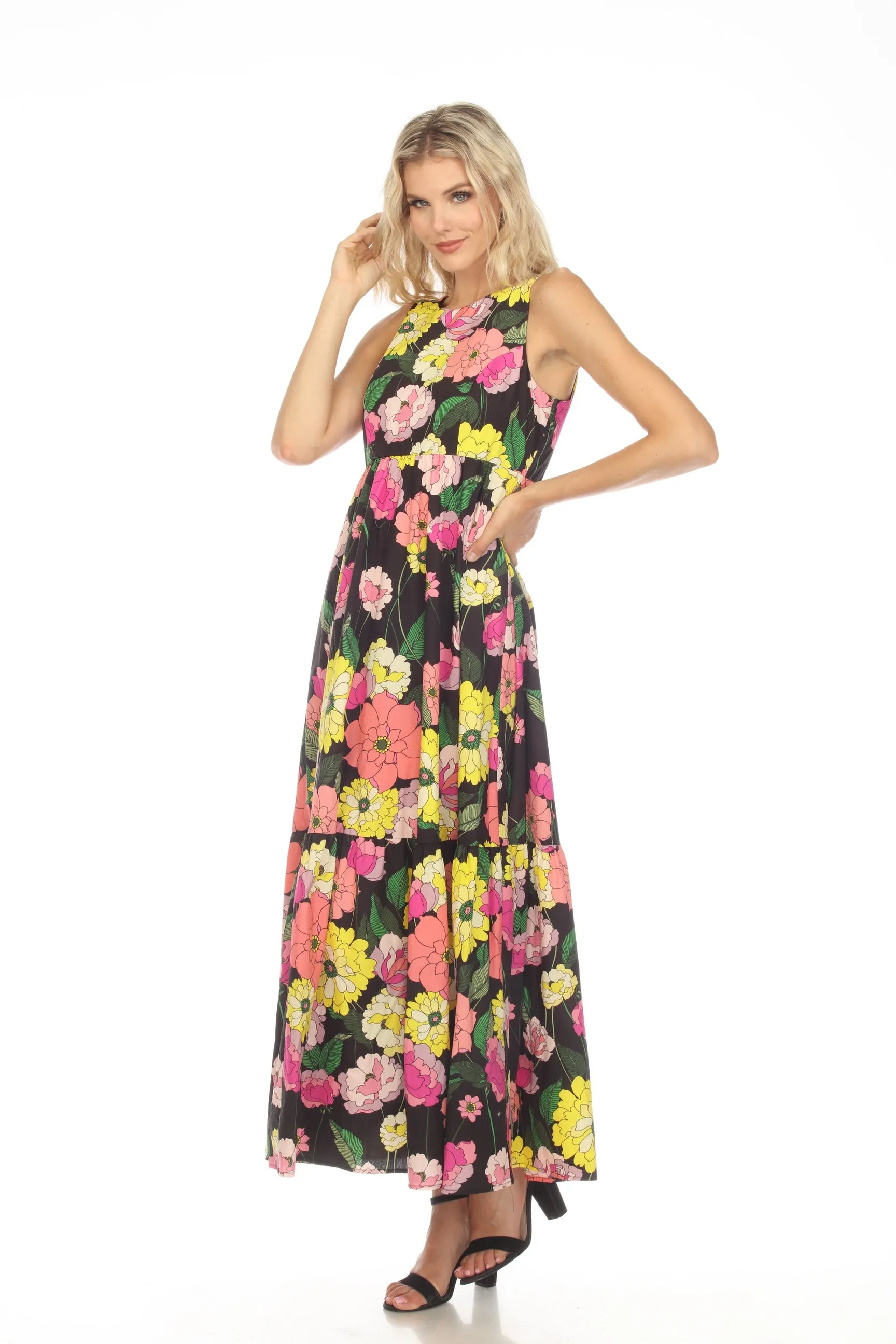 Jade by Johnny Was Love Casia Floral Tiered Maxi Dress Boho Chic L37223-3