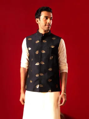 Jashvi Men's Black Leaf Motif Embellished jacket