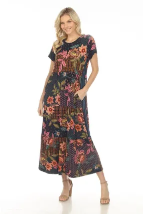 Johnny Was Delfino Tiered Cap Sleeve Maxi Dress Boho Chic T34023