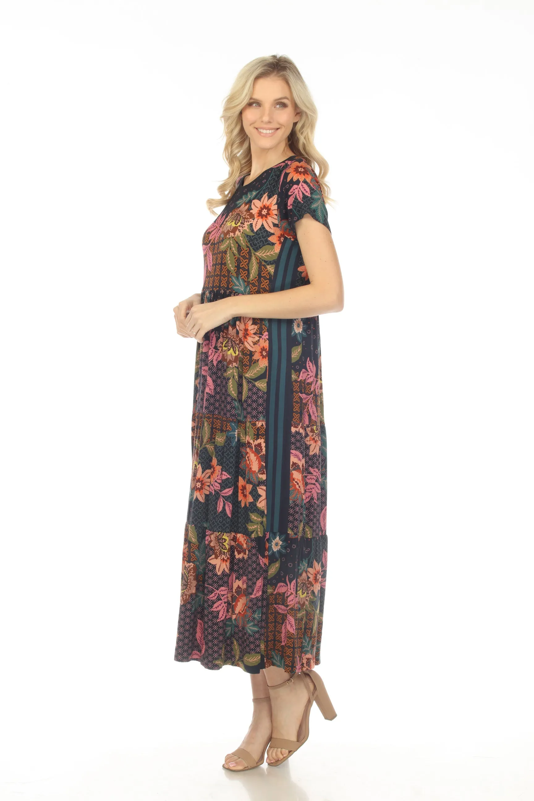 Johnny Was Delfino Tiered Cap Sleeve Maxi Dress Boho Chic T34023