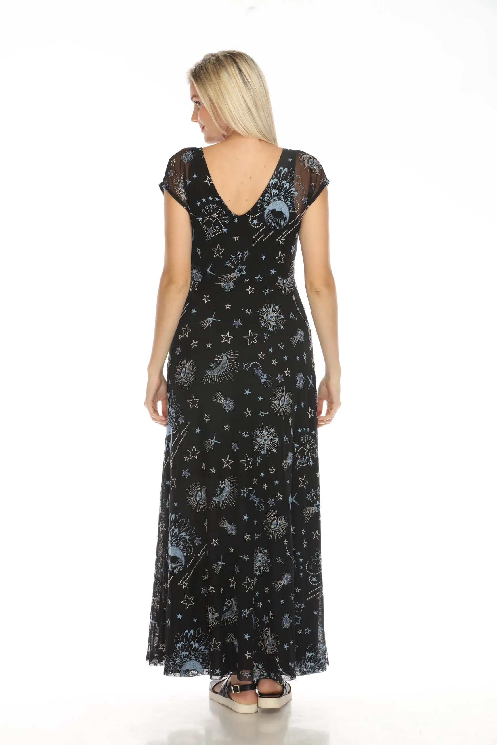 Johnny Was Jade Black Mesh Embroidered Maxi Dress R37024