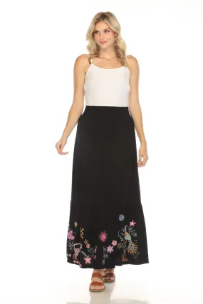 Johnny Was JWLA Black Embroidered Smocked Waist Maxi Skirt J72024