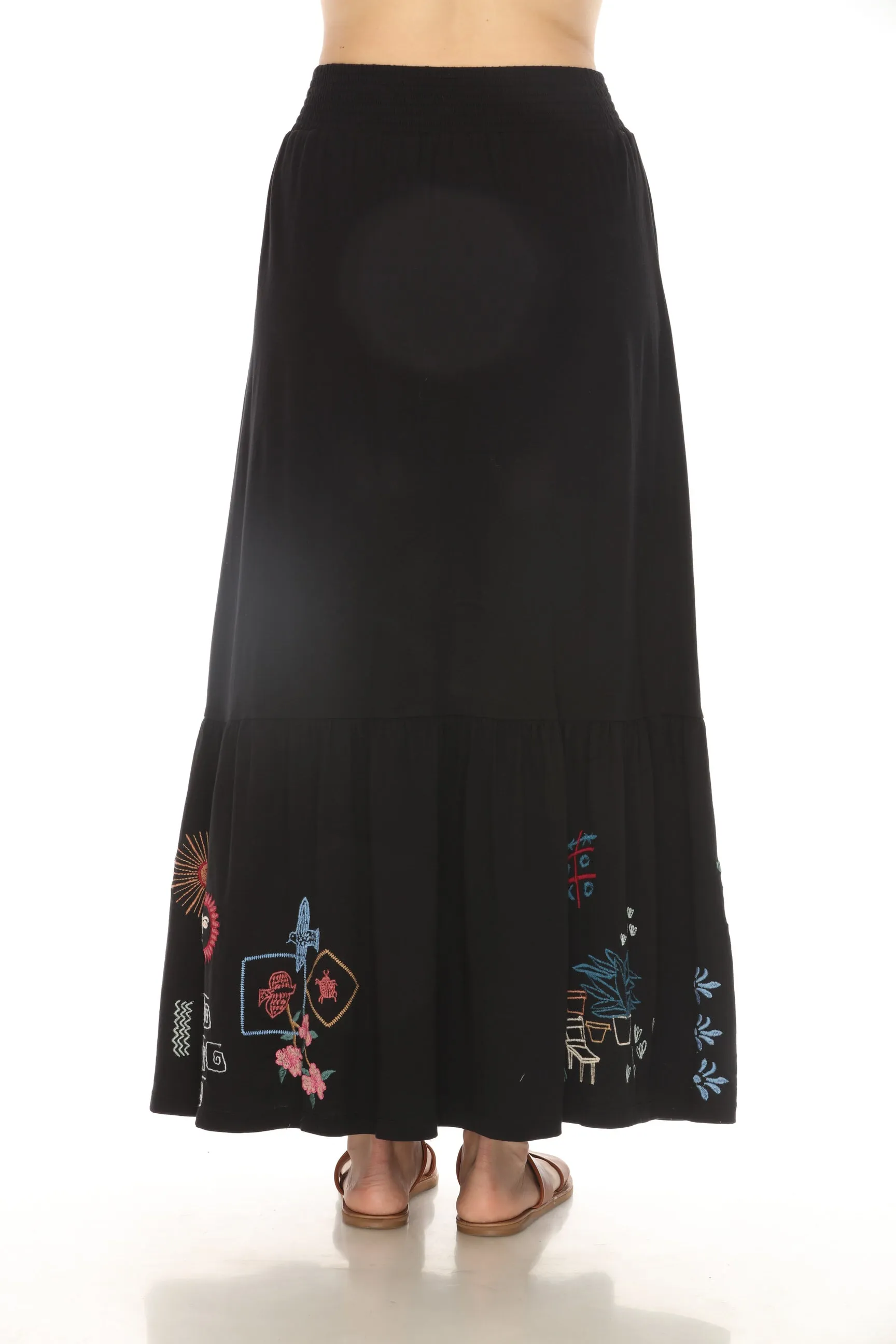 Johnny Was JWLA Black Embroidered Smocked Waist Maxi Skirt J72024