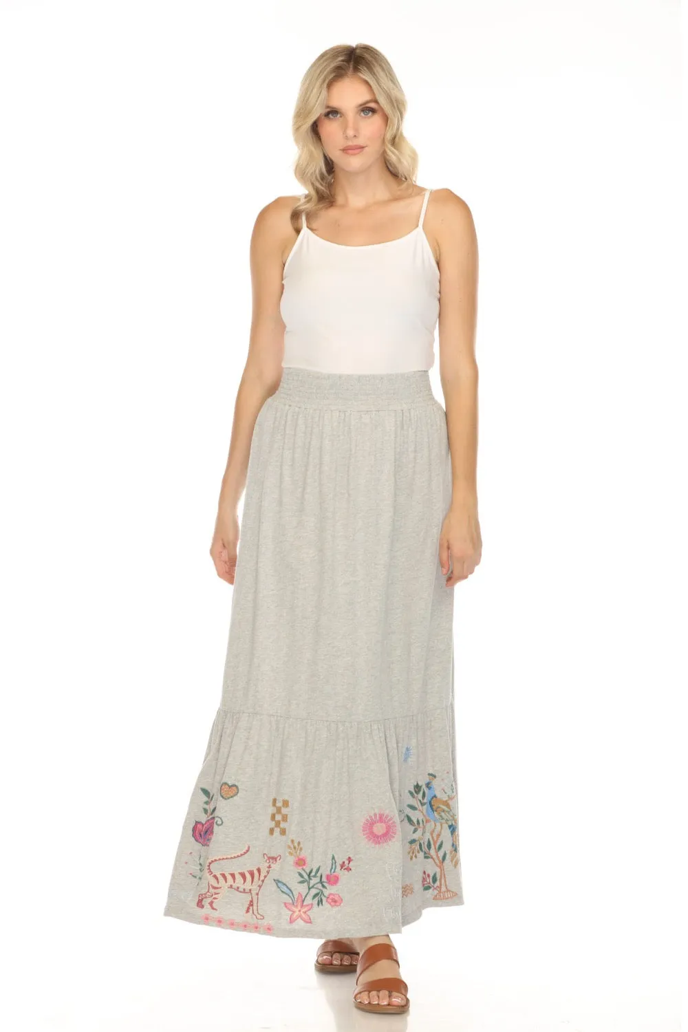 Johnny Was JWLA Grey Carmene Tiered Maxi Knit Skirt J72124