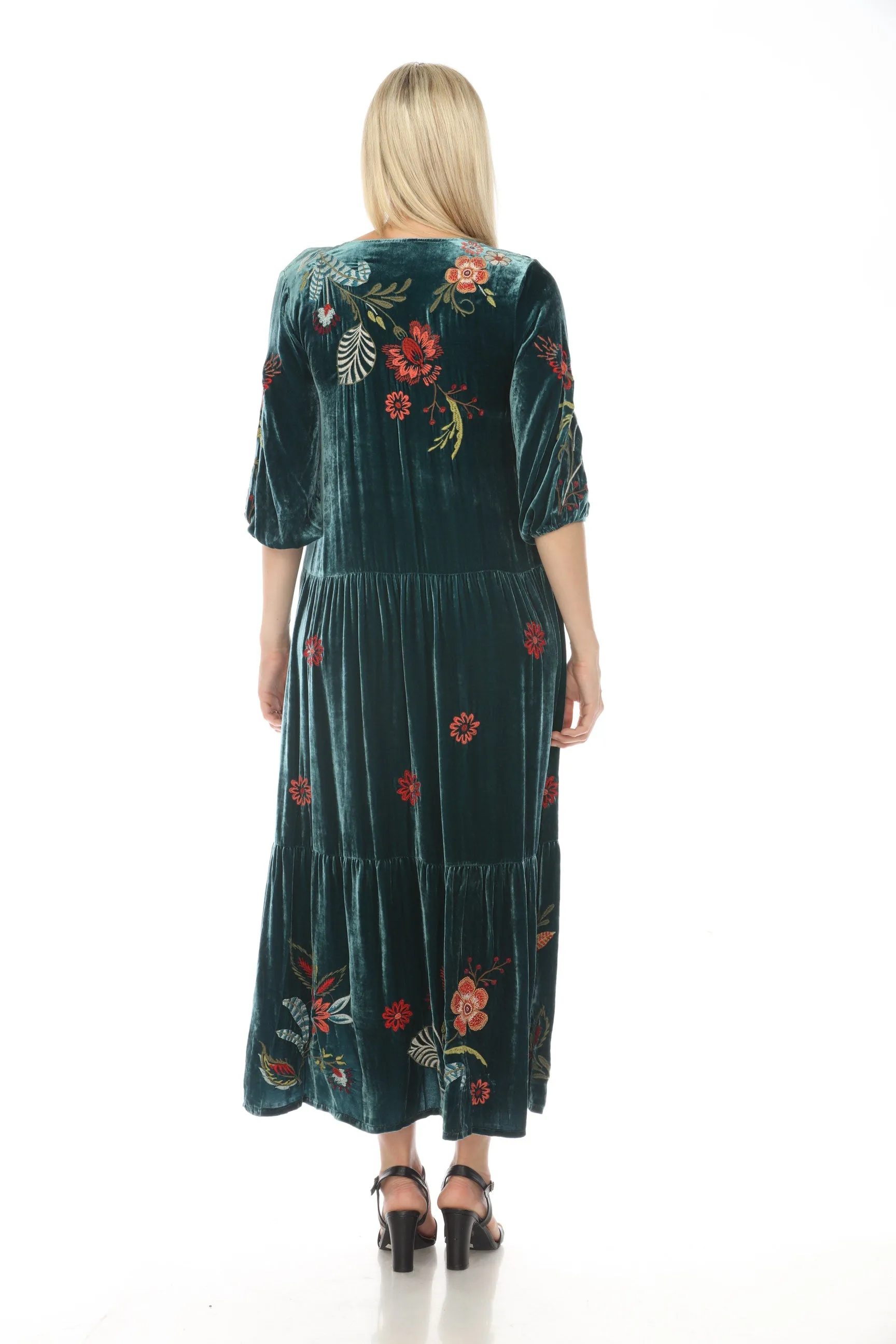 Johnny Was JWLA Isabella Velvet Embroidered Tiered Maxi Dress Boho Chic J39523 *