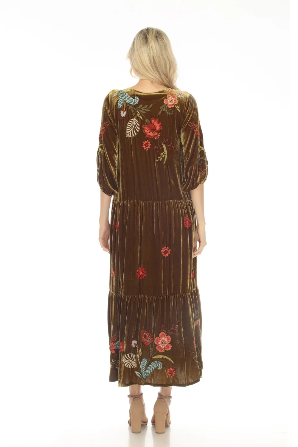 Johnny Was JWLA Isabella Velvet Embroidered Tiered Maxi Dress Boho Chic J39523 *