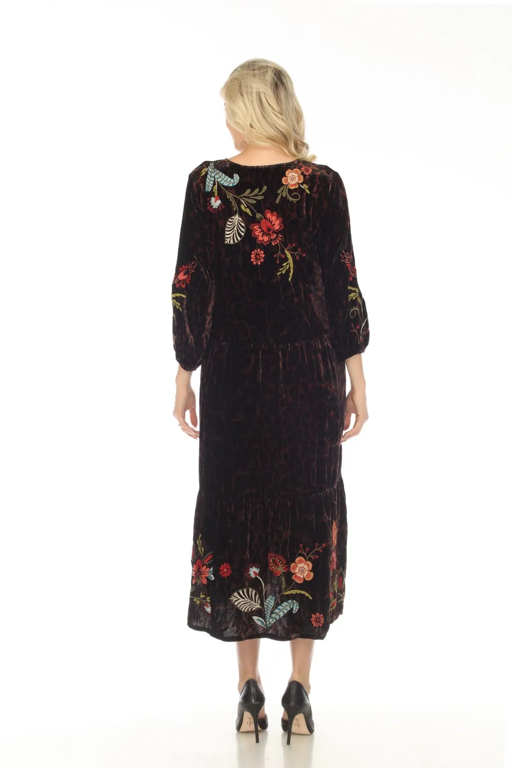 Johnny Was JWLA Isabella Velvet Embroidered Tiered Maxi Dress Petite Boho Chic J30023-9P