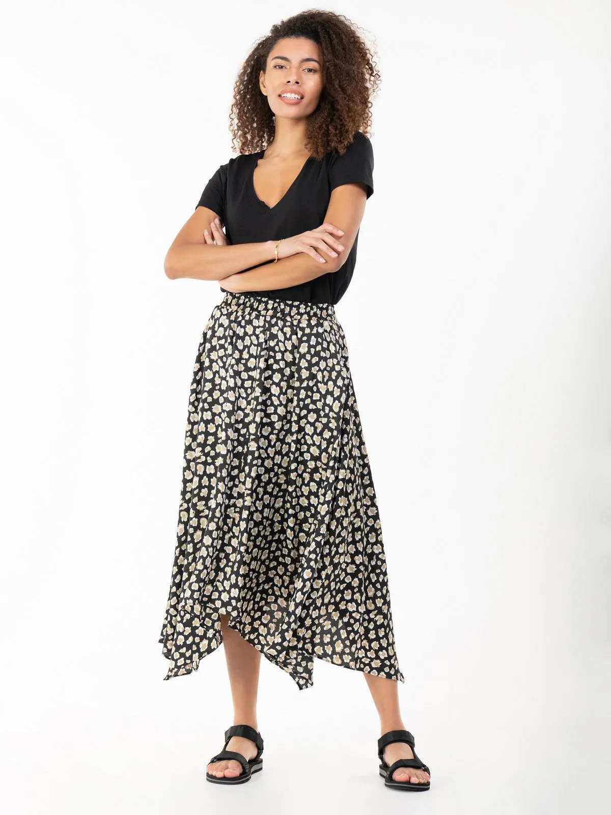 Jolie Moi Animal Print Hanky Hem Maxi Skirt, Black