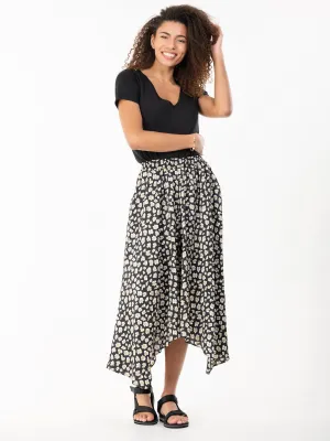 Jolie Moi Animal Print Hanky Hem Maxi Skirt, Black