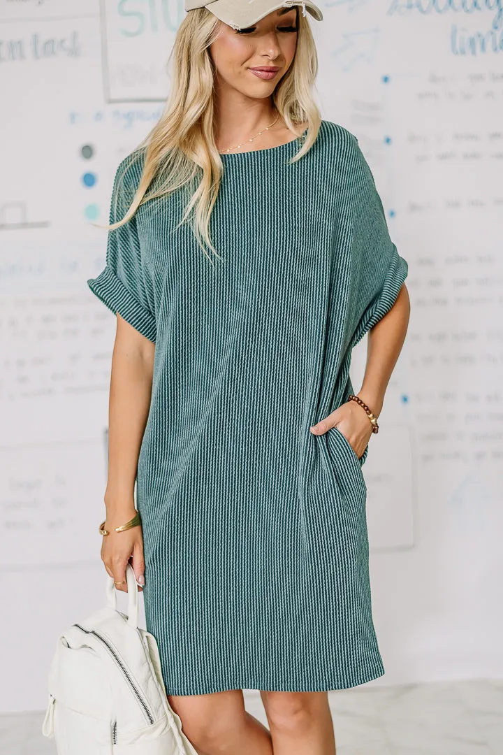 Just Casually Ribbed T-shirt Dress | Dark Teal