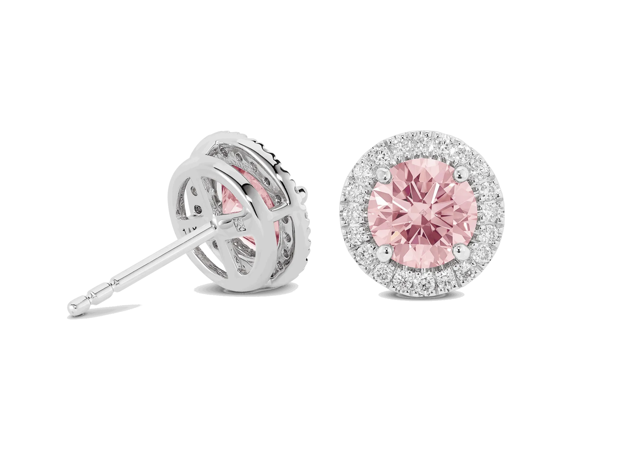 Lab-Grown Diamond 2ct. tw. Halo 14k Gold Earrings | Pink