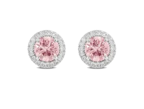 Lab-Grown Diamond 2ct. tw. Halo 14k Gold Earrings | Pink