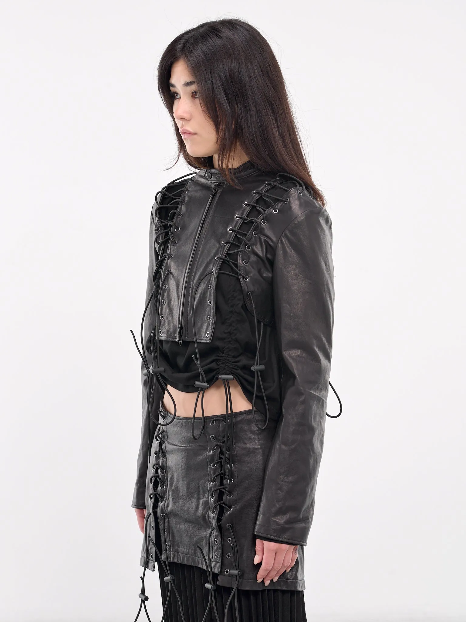 Lace-Up Cropped Jacket (LO-J18-720-BLACK)