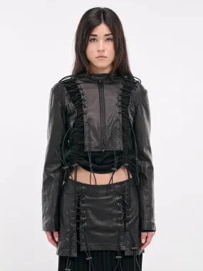 Lace-Up Cropped Jacket (LO-J18-720-BLACK)