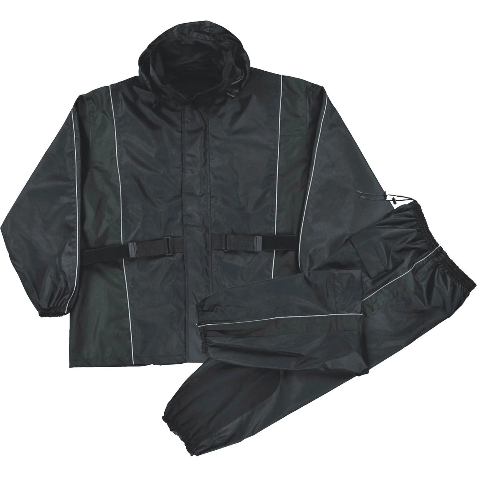 Ladies Black Waterproof Rain Suit w/ Reflective Piping & Heat Guard