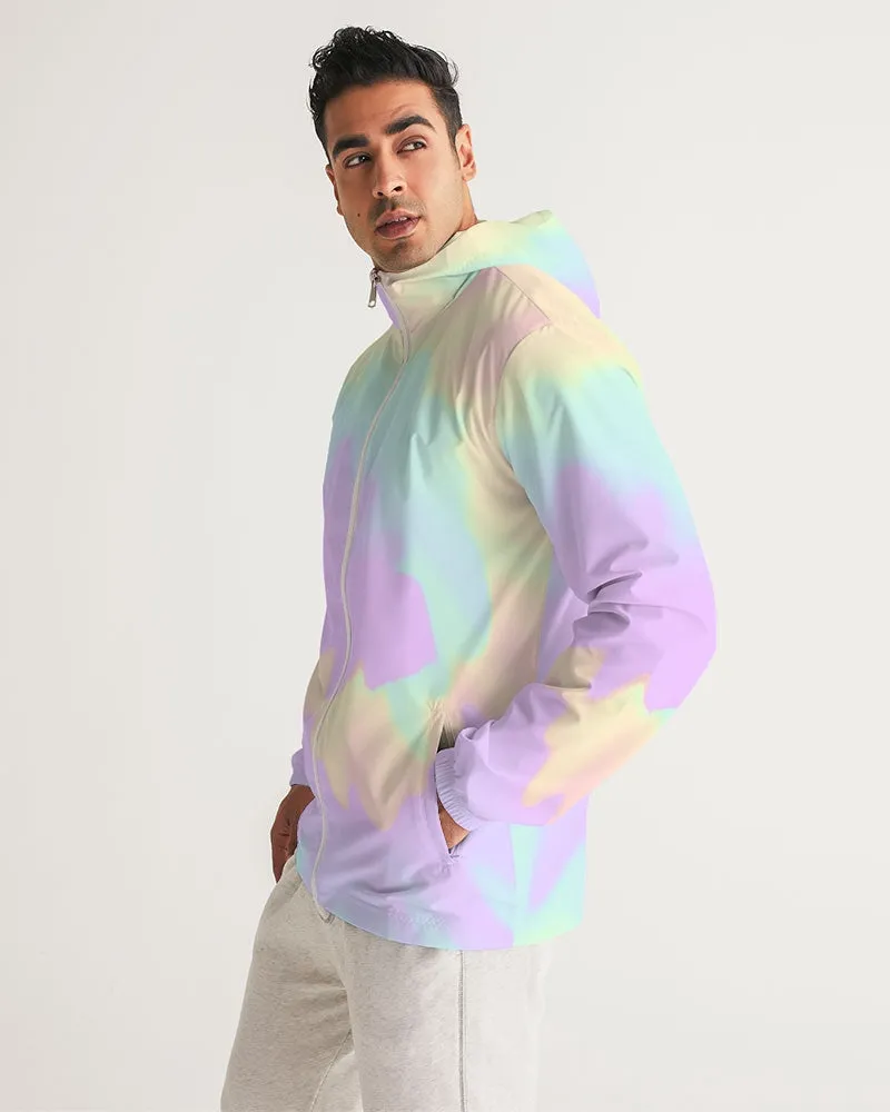 Lilac Mint Tie Dye Men's Windbreaker Hooded Jacket