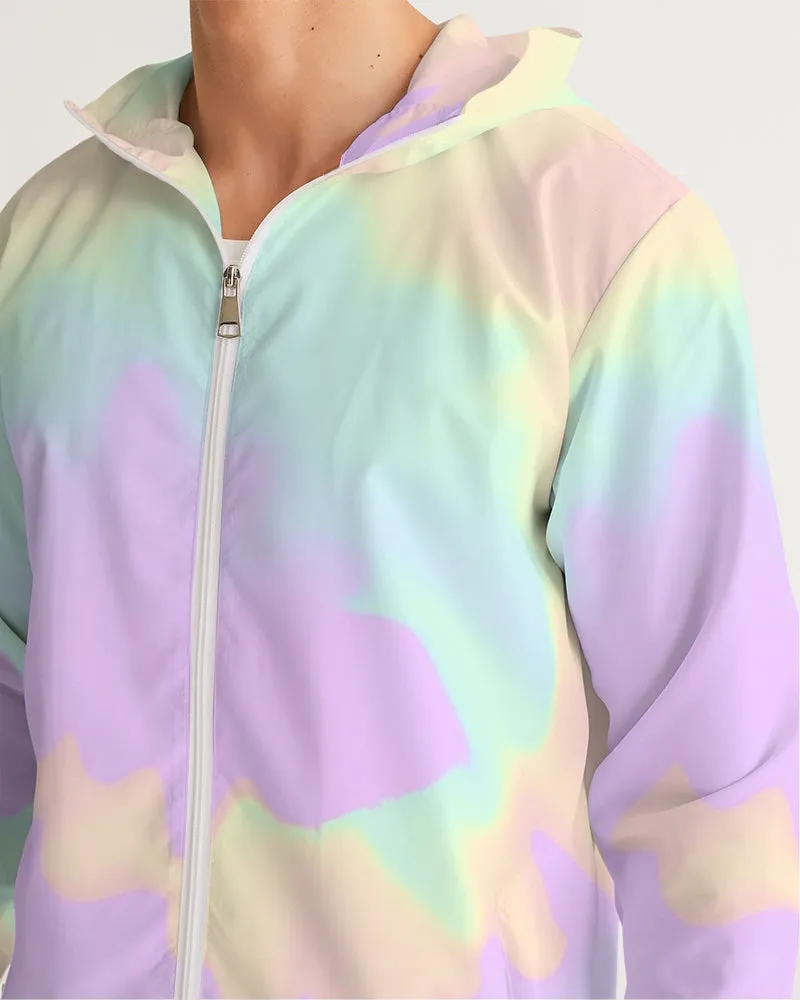 Lilac Mint Tie Dye Men's Windbreaker Hooded Jacket