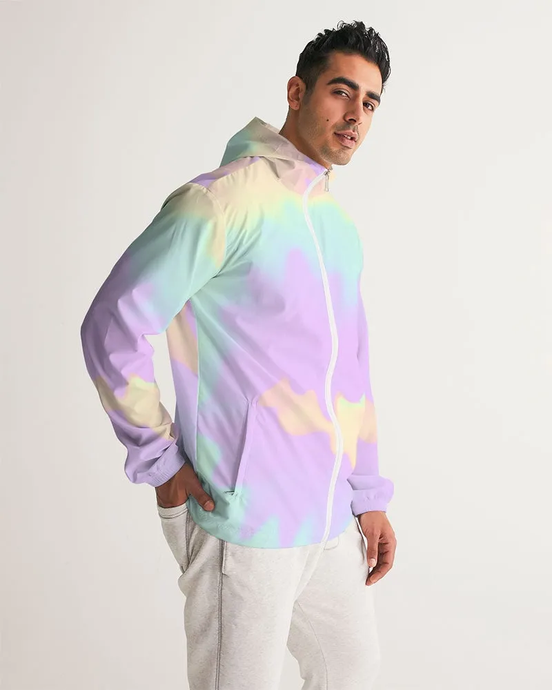 Lilac Mint Tie Dye Men's Windbreaker Hooded Jacket