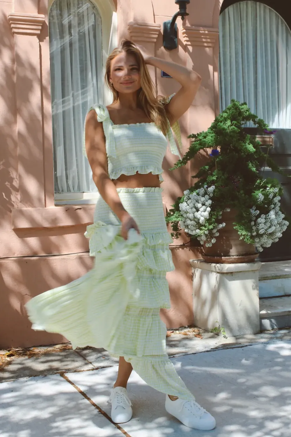 LIME CHARM SMOCKED MAXI SKIRT SET