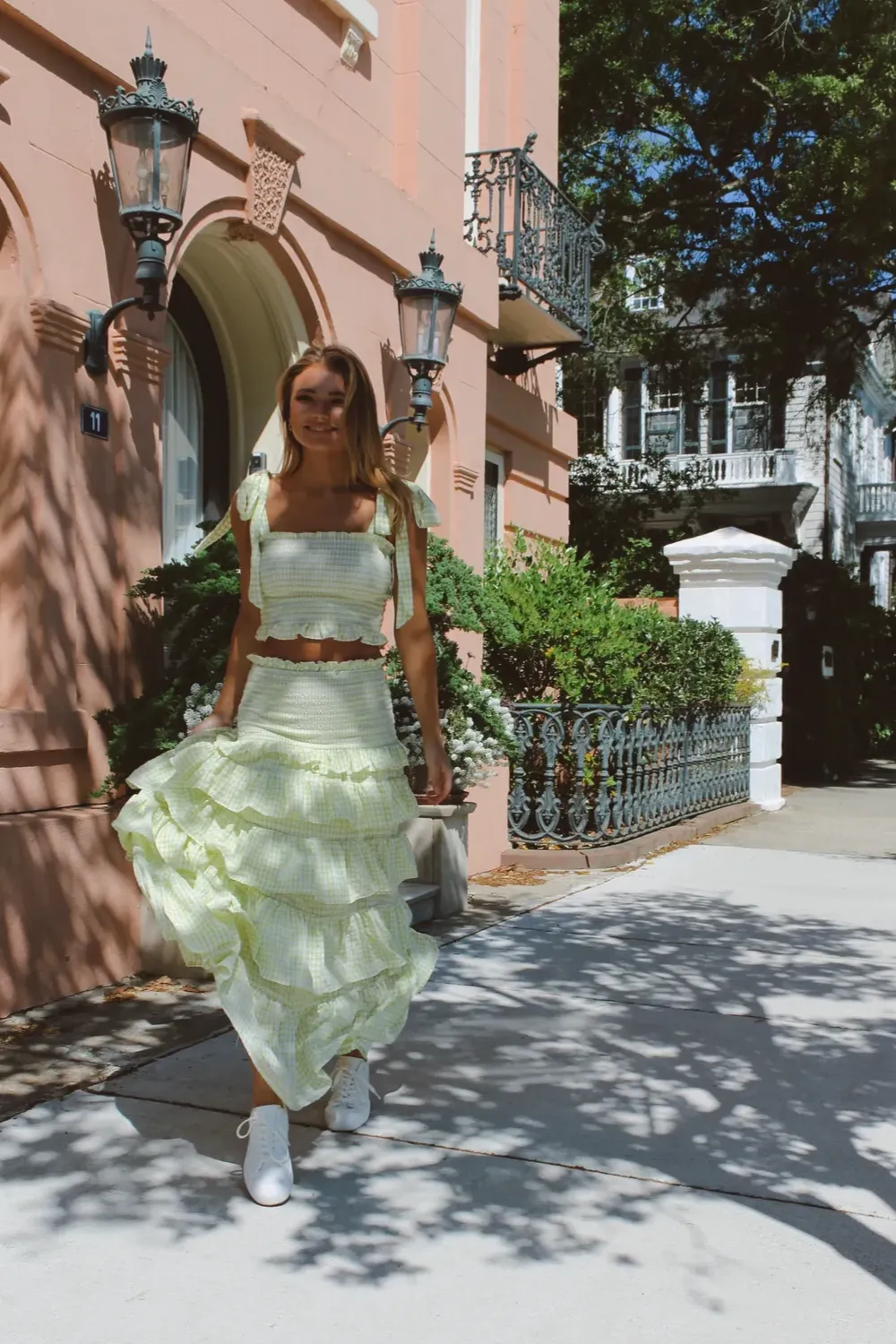 LIME CHARM SMOCKED MAXI SKIRT SET