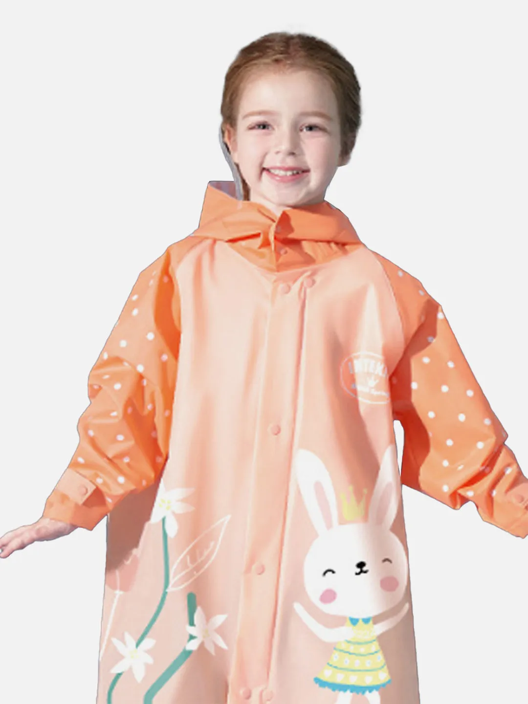 LITTLE SURPRISE BOX 3d Bunny Orange Sleeves & Hood Knee Length Raincoat for Kids