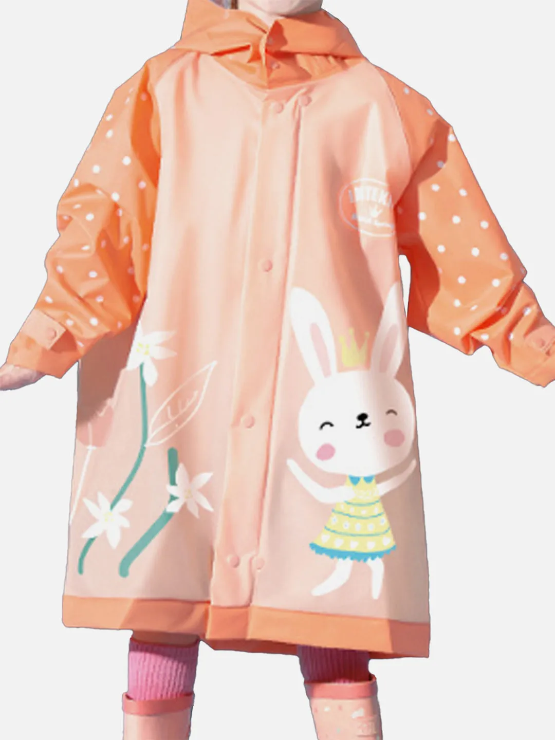 LITTLE SURPRISE BOX 3d Bunny Orange Sleeves & Hood Knee Length Raincoat for Kids