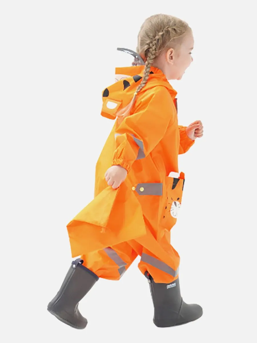 Little Surprise Box Bright Orange Roaring Tiger Theme All Over Jumpsuit / Playsuit Raincoat for Kids