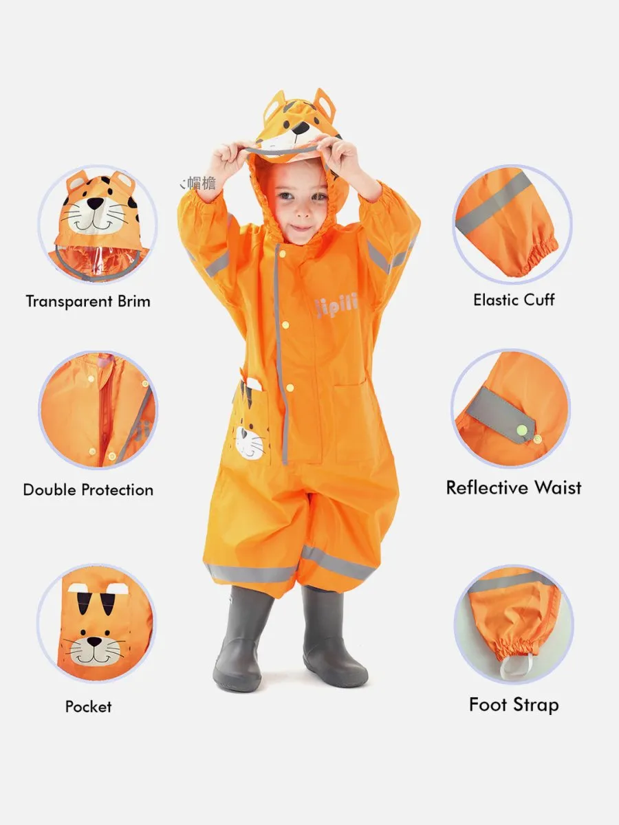 Little Surprise Box Bright Orange Roaring Tiger Theme All Over Jumpsuit / Playsuit Raincoat for Kids