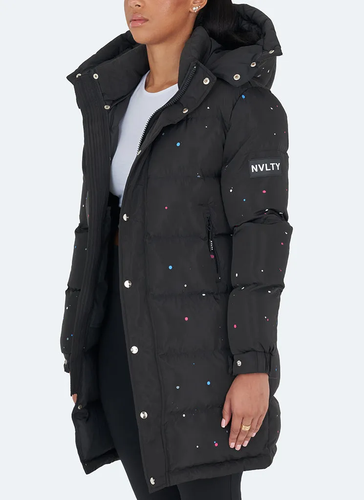 Long Paint Puffer Jacket - Black