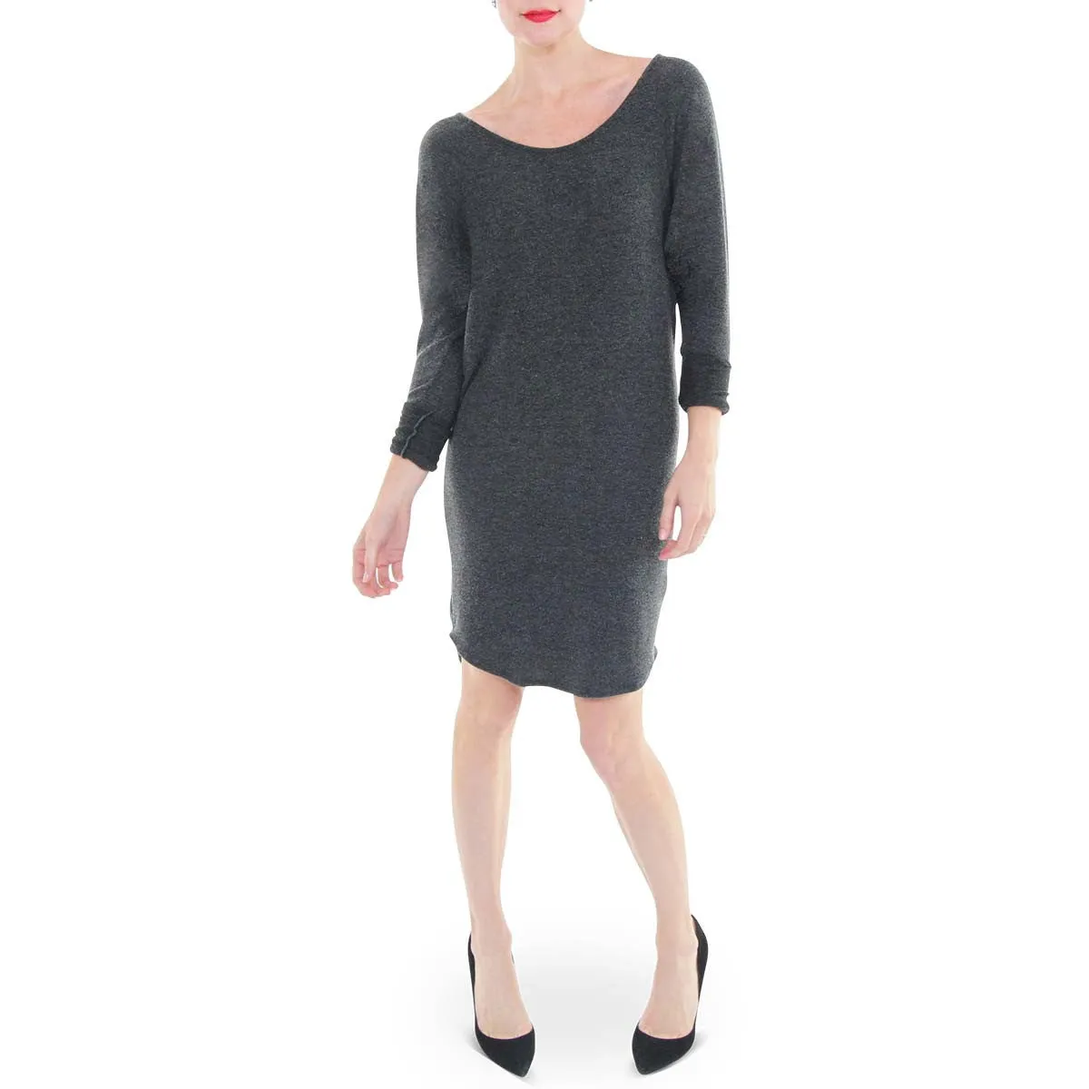 Long Sleeve Dolman Tunic Dress - Charcoal